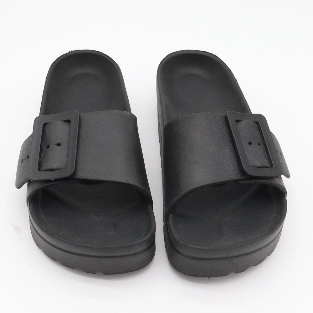 Unbranded Sandals Womens 6 Slide Platform Black Buckle Lightweight Excellent